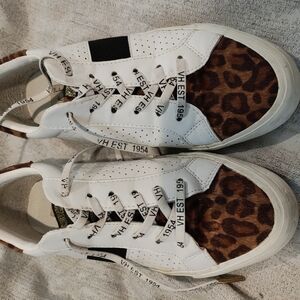 White and Leopard Print Sneakers